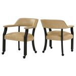 Steve Silver Furniture Rylie 6pc Dining Table Set w/ 48" Folding Game Top, Trestle Table Base, and 4 Sand Vegan Leather Dining Chairs, Cards/Poker Table, Cupholders, 48"L x 48"W x 30"H, Black, Sand