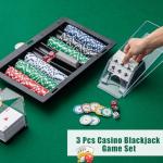 Honoson Poker Chip Tray with 6 Deck Blackjack Shoe and Discard Tray Black Poker Chip Dealer Holder Card Shoe Black Plastic Jack Dispenser Table Set for Casino Game Party Accessories