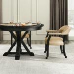 Steve Silver Furniture Rylie 6pc Dining Table Set w/ 48" Folding Game Top, Trestle Table Base, and 4 Sand Vegan Leather Dining Chairs, Cards/Poker Table, Cupholders, 48"L x 48"W x 30"H, Black, Sand