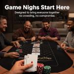 SereneLife 7ft Poker Table for 10 Players - Heavy Duty Oval Texas Hold'em Casino Table for Game Room, 25mm Reinforced Metal Legs, Durable Black PVC Rail, 10 Deep Cup Holders & Professional Layout