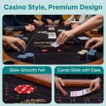 SereneLife 7ft Poker Table for 10 Players - Heavy Duty Oval Texas Hold'em Casino Table for Game Room, 25mm Reinforced Metal Legs, Durable Black PVC Rail, 10 Deep Cup Holders & Professional Layout