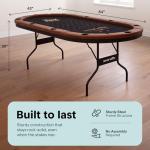SereneLife 7ft Poker Table for 10 Players - Heavy Duty Oval Texas Hold'em Casino Table for Game Room, 25mm Reinforced Metal Legs, Durable Black PVC Rail, 10 Deep Cup Holders & Professional Layout