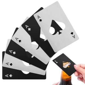 6PCS Poker Card Bottle Openers, Stainless Steel Credit Card Size Beer Bottle Opener - 3 Black & 3 Silver Poker Themed Cap Openers (Ace of Spades Design)