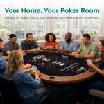 SereneLife 7ft Poker Table for 10 Players - Heavy Duty Oval Texas Hold'em Casino Table for Game Room, 25mm Reinforced Metal Legs, Durable Black PVC Rail, 10 Deep Cup Holders & Professional Layout