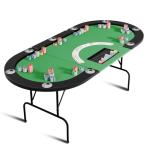 IDEALHOUSE Oval Poker Table with Collapsible Legs, 10 Player Blackjack Gaming Table, Casino Leisure Table with Water-Resistant Cushioned Rail and Stainless Steel Cup Holders,Green