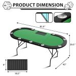 IDEALHOUSE Oval Poker Table with Collapsible Legs, 10 Player Blackjack Gaming Table, Casino Leisure Table with Water-Resistant Cushioned Rail and Stainless Steel Cup Holders,Green