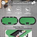 IDEALHOUSE Oval Poker Table with Collapsible Legs, 10 Player Blackjack Gaming Table, Casino Leisure Table with Water-Resistant Cushioned Rail and Stainless Steel Cup Holders,Green