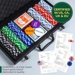 Queensell Poker Set with 300 Poker Chips 11.5 Gram for Texas Holdem – Professional Weight Poker Chips Set with 2 Decks Cards, Big Small Dealer Buttons, and Dices – Premium Poker in Aluminum Case