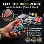 HEITOK Poker Chips Set 500pcs, Casino Chips Set with Numbers Aluminum Travel Case, Waterproof of 11.5g Poker Set for Texas Holdem Blackjack Gambling