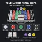 HEITOK Poker Chips Set 500pcs, Casino Chips Set with Numbers Aluminum Travel Case, Waterproof of 11.5g Poker Set for Texas Holdem Blackjack Gambling