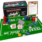 Gamie Texas Holdem Poker Game Set - Includes Hold’em Mat, 2 Card Decks, Chips, Chip Holder and Tin Storage Box - Fun Game Night Supplies - Cool Casino Gift for Kids & Adults