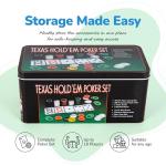 Gamie Texas Holdem Poker Game Set - Includes Hold’em Mat, 2 Card Decks, Chips, Chip Holder and Tin Storage Box - Fun Game Night Supplies - Cool Casino Gift for Kids & Adults