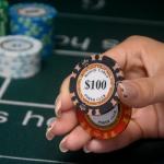 SODFAS 100 Piece Clay Poker Chips 14 Grams Heavyweight Clay Composite Casino 40mm Chips for Texas Hold’em Game Night (A $1)