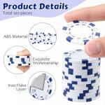 LaRandom 100 Pcs 11.5 Gram Poker Chips ABS Monte Carlo, 40 mm Bingo Chips Tokens Markers Blank Counting Bulk for Blackjack, and Card Night Poker Games(White)