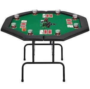 ECOTOUGE Poker Table Foldable, Casino Leisure Texas Holdem Game Table w/Metal Legs & Stainless Steel Cup Holders, 8 Players Octagon GamingTable for Blackjack, Club, Family Games, Green