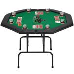 ECOTOUGE Poker Table Foldable, Casino Leisure Texas Holdem Game Table w/Metal Legs & Stainless Steel Cup Holders, 8 Players Octagon GamingTable for Blackjack, Club, Family Games, Green