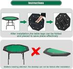 ECOTOUGE Poker Table Foldable, Casino Leisure Texas Holdem Game Table w/Metal Legs & Stainless Steel Cup Holders, 8 Players Octagon GamingTable for Blackjack, Club, Family Games, Green