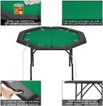 ECOTOUGE Poker Table Foldable, Casino Leisure Texas Holdem Game Table w/Metal Legs & Stainless Steel Cup Holders, 8 Players Octagon GamingTable for Blackjack, Club, Family Games, Green