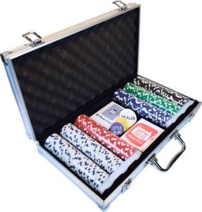 Fat Cat 11.5 Gram Texas Hold 'em Claytec Poker Chip Set with Aluminum Case, 300 Striped Dice Chips