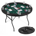 Goplus 48" Poker Table Foldable, 8 Player Round Casino Leisure Texas Holdem Game Table with Metal Legs, 8 Cup Holders, Indoor Folding Card Gaming Table for Blackjack & Club, Family Games (Green)