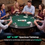 Goplus 48" Poker Table Foldable, 8 Player Round Casino Leisure Texas Holdem Game Table with Metal Legs, 8 Cup Holders, Indoor Folding Card Gaming Table for Blackjack & Club, Family Games (Green)