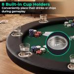 Goplus 48" Poker Table Foldable, 8 Player Round Casino Leisure Texas Holdem Game Table with Metal Legs, 8 Cup Holders, Indoor Folding Card Gaming Table for Blackjack & Club, Family Games (Green)