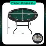 Goplus 48" Poker Table Foldable, 8 Player Round Casino Leisure Texas Holdem Game Table with Metal Legs, 8 Cup Holders, Indoor Folding Card Gaming Table for Blackjack & Club, Family Games (Green)