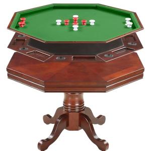 Hathaway Kingston 3 in 1 Octagon Poker Table, Dining & Bumper Pool Table for Game Rooms - Durable Hardwood, Sturdy Legs, Smooth Playfield - Includes Bumper Balls, Cues, Chalk, Brush - Walnut