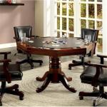 Furniture of America Deaton 48" x 48" Traditional 8-Sided Octagon-Shaped Wood Gaming Table with Inter-Changeable Top, Cupholder, Pedestal Legs, Assembly Required, in Cherry Finish