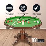 Hathaway Kingston 3 in 1 Octagon Poker Table, Dining & Bumper Pool Table for Game Rooms - Durable Hardwood, Sturdy Legs, Smooth Playfield - Includes Bumper Balls, Cues, Chalk, Brush - Walnut