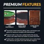 Hathaway Kingston 3 in 1 Octagon Poker Table, Dining & Bumper Pool Table for Game Rooms - Durable Hardwood, Sturdy Legs, Smooth Playfield - Includes Bumper Balls, Cues, Chalk, Brush - Walnut