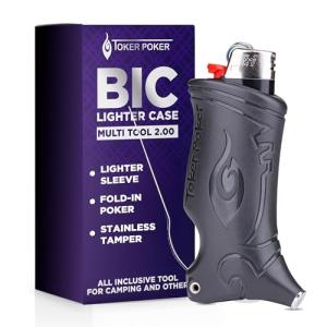 Toker Poker - Bic Lighter Case Multi Tool 2.0 - Black, All Inclusive Tool for Camping and Other