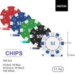HEITOK 300-Piece Numbered Poker Chip Set – 11.5g Heavyweight Casino Style Chips with Denominations – Complete Texas Hold’em Kit with Aluminum Case, Decks & Dice for Beginners & Family Game Night