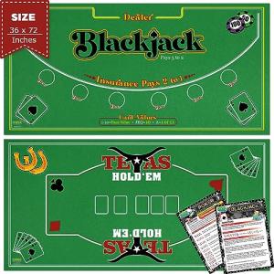 Gamie Double Sided Felt Casino Mat, 36” x 72” for Blackjack & Texas Hold’em Poker, 2-in-1 Texas Holdem Poker Mat & Blackjack Mat, Professional Grade Poker Tabletop Mat with Instructions Booklet