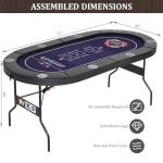 RAYKEEP 71 Inch Poker Table Foldable, 8 Player Folding Poker Tables w/Collapsible Legs, Casino Grade Felt, Padded Rails and Cup Holders, Portable Poker Table for Texas Holdem Poker and Blackjack