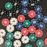 IXIGER Poker Chips,Denomination Poker Chips Set with Black Velvet Pouch Bag,Plastic Game Chips,Game Night Party Supplies(100pcs)