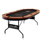SereneLife 10-Player Oval Foldable Poker Table - Casino Texas Holdem Table with Water-Resistant Cushioned Rail, 10 Cup Holders, Brown Felt Surface, Black Jack Board & Family Games (Brown)