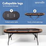 SereneLife 10-Player Oval Foldable Poker Table - Casino Texas Holdem Table with Water-Resistant Cushioned Rail, 10 Cup Holders, Brown Felt Surface, Black Jack Board & Family Games (Brown)