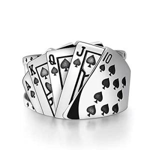 coadipress Poker Cards Ring Vintage Diamond Spade Flush Playing Cards Band Adjustable Stainless Steel Hip Hop Punk Poker Games Casino Gambling Bikers Open Rings Jewelry for Women Men (Black Spades)