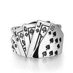 coadipress Poker Cards Ring Vintage Diamond Spade Flush Playing Cards Band Adjustable Stainless Steel Hip Hop Punk Poker Games Casino Gambling Bikers Open Rings Jewelry for Women Men (Black Spades)