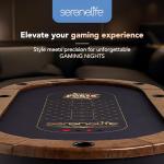 SereneLife 10-Player Oval Foldable Poker Table - Casino Texas Holdem Table with Water-Resistant Cushioned Rail, 10 Cup Holders, Brown Felt Surface, Black Jack Board & Family Games (Brown)