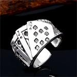 coadipress Poker Cards Ring Vintage Diamond Spade Flush Playing Cards Band Adjustable Stainless Steel Hip Hop Punk Poker Games Casino Gambling Bikers Open Rings Jewelry for Women Men (Black Spades)