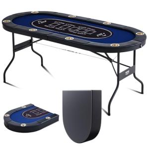 VEVOR 8 Player Poker Table Foldable, Portable Folding Card Board Game Table, Casino Leisure Table, Blackjack Texas Holdem Table with Padded Rails and Stainless Steel Cup Holders,Blue (72 in)