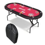 Garvee 8 Player Oval Poker Table Foldable, 72" Poker Game Tables with Storage Bag, Collapsible Legs, Padded Rails & Cup Holders, Portable Folding Game Table for Texas Holdem and Blackjack, Red