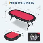 Garvee 8 Player Oval Poker Table Foldable, 72" Poker Game Tables with Storage Bag, Collapsible Legs, Padded Rails & Cup Holders, Portable Folding Game Table for Texas Holdem and Blackjack, Red