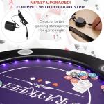 RAYKEEP 71" LED Poker Table - 8 Player Foldable Texas Hold'em Table with Built-in LED Lights, Padded Rails & 8 Cup Holders, Portable Casino Card Table for Home Game Room & Parties