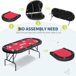 Garvee 8 Player Oval Poker Table Foldable, 72" Poker Game Tables with Storage Bag, Collapsible Legs, Padded Rails & Cup Holders, Portable Folding Game Table for Texas Holdem and Blackjack, Red