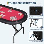 Garvee 8 Player Oval Poker Table Foldable, 72" Poker Game Tables with Storage Bag, Collapsible Legs, Padded Rails & Cup Holders, Portable Folding Game Table for Texas Holdem and Blackjack, Red