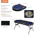 VEVOR 8 Player Poker Table Foldable, Portable Folding Card Board Game Table, Casino Leisure Table, Blackjack Texas Holdem Table with Padded Rails and Stainless Steel Cup Holders,Blue (72 in)