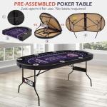 RAYKEEP 71" LED Poker Table - 8 Player Foldable Texas Hold'em Table with Built-in LED Lights, Padded Rails & 8 Cup Holders, Portable Casino Card Table for Home Game Room & Parties